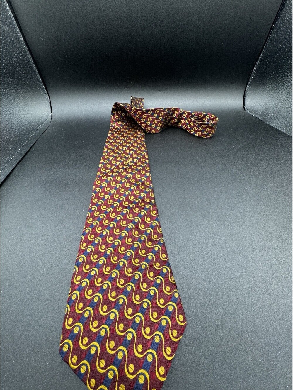 Vintage Audrey Buchner European Silk Tie Burgundy Abstract Wide 59x4.25